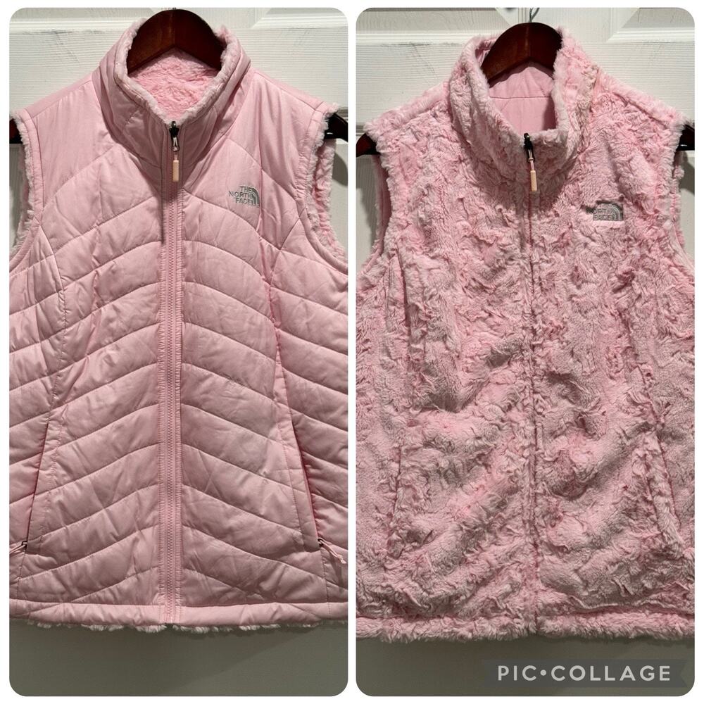 Women’s North Face Pink Mossbud Plush Fleece Reversible Quilted Sz Large Hiking